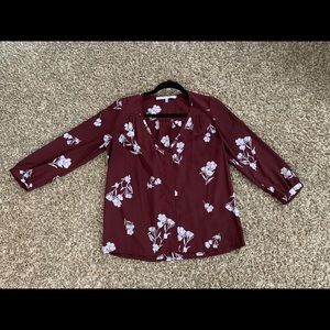 Maroon flowy top with white floral print